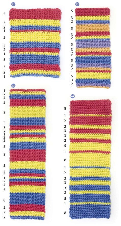 Fibonacci Sequence, Simply Crochet, Math Projects, Striped Scarves, Crochet Rug, The Numbers, Knitting Techniques, Machine Knitting, Yarn Colors