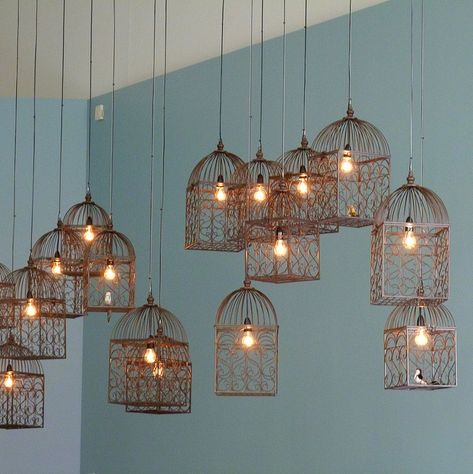 GOMA Matisse exhibition cafe design--- The hanging lights are a constant theme Birdcage Light, Hanging Bird Cage, Diy Lampe, Bird Cage Decor, Birdcages, Pink Neon, Bird Cages, Cafe Interior, Cafe Design