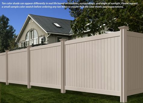 Steady Freddy Vinyl Fence (Tan or Almond Color) | WamBam Fence Diy Fencing, Pallet Fences, Fence Railing, Vinyl Fence Panels, Vinyl Fences, Wooden Fence Panels, Privacy Fencing, Vinyl Privacy Fence, Fences Ideas