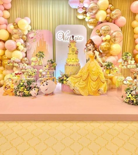 Princess Belle Party Decorations, Belle Party Ideas, Princess Belle Party, Princess Theme Cake, Belle Birthday Party, Care Bears Birthday Party, Beauty And Beast Birthday, Princess Birthday Decorations, Elsa Birthday Party