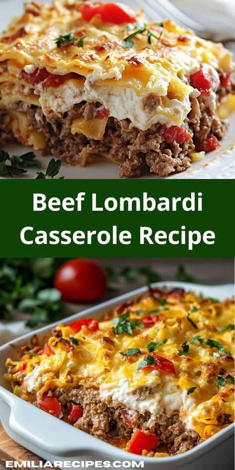 Craving comfort food? This Beef Lombardi Casserole offers a delightful mix of ground beef, pasta, and cheese that creates a savory experience. It's an ideal choice for quick dinner ideas that satisfy everyone. Casserole Recipes For Family, Beef Lombardi, Casseroles With Ground Beef, Casserole Recipes With Ground Beef, Easy Casserole Recipes For Dinner, Delicious Casserole Recipes, Ground Beef Noodles, Pasta And Cheese, Ground Beef Dinners