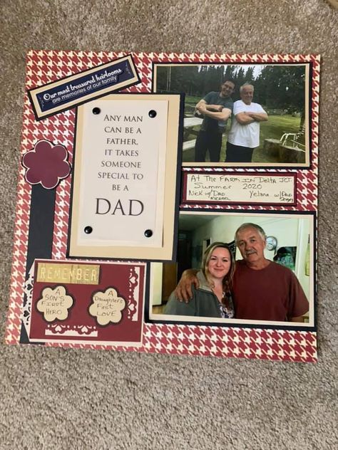 Father’s Day Scrapbook Ideas, Father Daughter Scrapbook Ideas, Father’s Day Scrapbook Layout, Grandparents Scrapbook Pages, Dad Scrapbook Ideas, Scrapbook For Parents, Handmade Gift For Dad, Father Daughter Gift Ideas, Dad Bday Gift Ideas