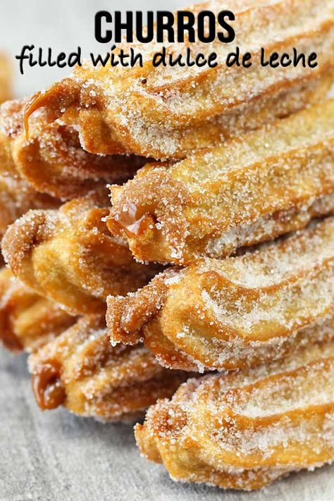 Filled Churros, Homemade Churros Recipe, Argentina Food, Homemade Churros, Churros Recipe, Mexican Dessert Recipes, Mexican Dessert, Köstliche Desserts, Filling Recipes