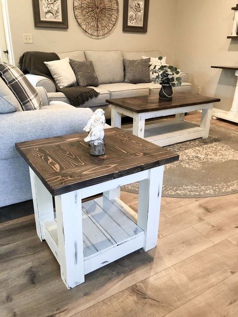 End Tables Living Room Farmhouse, Farmhouse End Table Decor, End Table Decor, Diy End Table, Farmhouse End Table, Farm House Livingroom, Farmhouse Coffee Table, Coffee Table Plans, Coffee Table Farmhouse