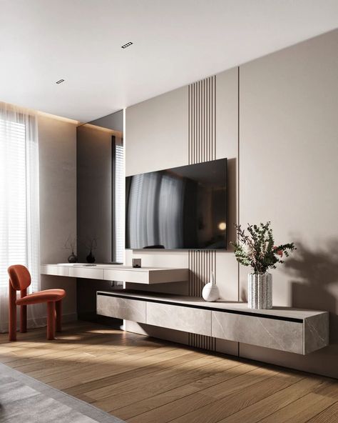 Studio Nacrt on Instagram: “Studio Nacrt design bedroom 💫” Bedroom Tv Units Modern, Tv Unit Master Room, Tv And Make Up Table Bedroom, Study With Tv Unit Bedroom, Bedroom Tv Wall Ideas Modern, Tv Unit Design Modern For Bedroom, Tv Unit Design Bedroom, Tv Unit In Bedroom, Tv Wall Design Bedroom