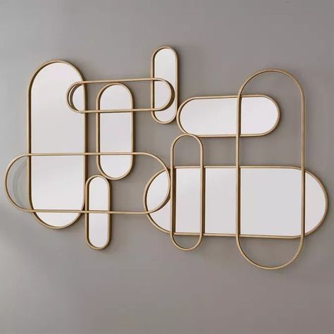 Gold Tubeway Mirror Mirror Collage Bathroom, Mid Century Modern Mirrors, Mirror Collage Wall, Cool Mirror, Mirror Collage, Mid Century Modern Mirror, Aged Mirror, Beauty House, Chic Mirror