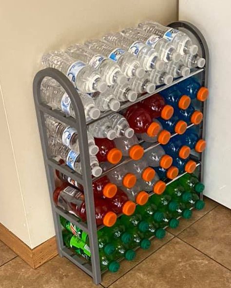 Great Idea for organzing drinks, shoe rack from dollar general. Not my idea, but thought it was Pin worthy Shoe Rack Ideas, Shoe Rack For Small Spaces, Drink Storage, Desain Pantry, House Organisation, Kitchen Organization Diy, Kitchen Organization Pantry, Organizing Hacks, Home Organisation