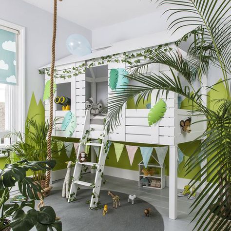 Kids Back To Jungle: 20 Indoor Jungle Themed Ideas | Home Design And Interior Kids Jungle Room, Tree House Bed, Childrens Bedrooms Design, Jungle Bedroom, Dinosaur Bedroom, Mid Sleeper Bed, Jungle Room, Cabin Bed, Kids Bunk Beds