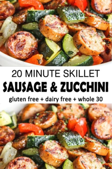 Skillet Sausage and Zucchini Meal For The Week, Zucchini And Peppers, Whole 30 Foods, Pork Chop Recipes Crockpot, Zucchini Recipes Healthy, Thanksgiving Appetizer Recipes, Healthy Living Recipes, Sausage And Peppers, Chops Recipe