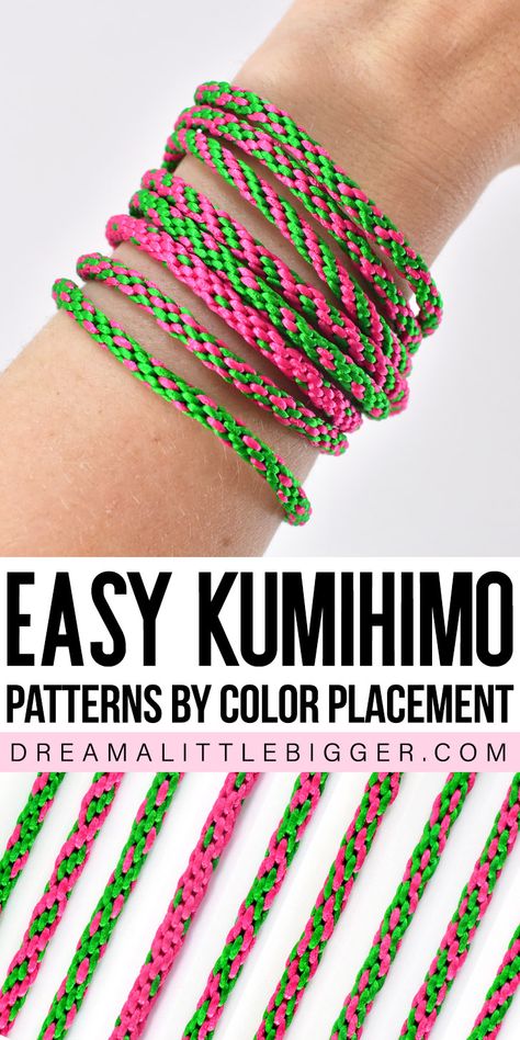 All you need are 8 cords in 2 colors to make these 9 fabulous Kumihimo patterns. Use this as a quick reference for 9 go-to Kumihimo cords! Kumihimo Braiding Patterns, Kumihimo Patterns 8 Strand 3 Colors, Kuhimino Pattern Ideas, Kumihimo Patterns Tutorial, Kumihimo Patterns With Beads, Hat Braids, Kumihimo Diy, Kumihimo Tutorial, Kumihimo Cord