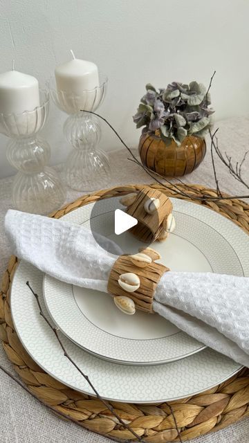 Peri Azizov on Instagram: "Diy napkin holder💫
All you need is kitchen towel roll, some raffia, or  any other decorative material and seashells
Save gor later and follow for more diy ideas" Diy Napkin Holder, Paper Napkin Folding, Diy Napkins, Napkin Folding, Instagram Diy, Napkin Holder, May 20, Paper Napkins, Kitchen Towel