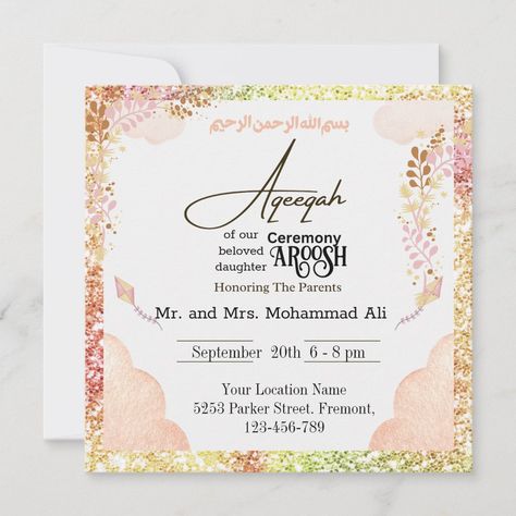 Peach Glitter Aqeeqah- Aqiqah- Muslim Invitation Aqiqah Invitation, Invitation Card, Invitation Design, Invitation Cards, From Scratch, Sign Poster, Invitation Template, Thank You Cards, Art Wall