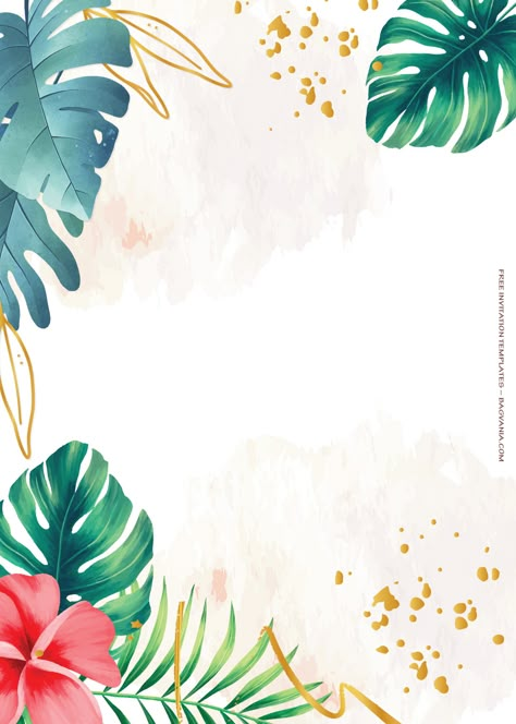 Tropical Invitations Template, Tropical Floral Wedding, Tropical Birthday Invitations, Hawaiian Invitations, Summer Birthday Invitations, Tropical Frames, Summer Invitation, Tropical Invitations, Summer Party Invitations