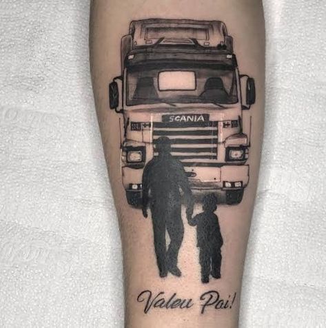 Trucking Tattoos, Truck Driver Tattoo Ideas, Trailer Tattoo, Truck Tattoo Ideas, Truck Tattoos, Trucker Tattoo, Black Flowers Tattoo, Memorial Tattoo Ideas, Truck Tattoo