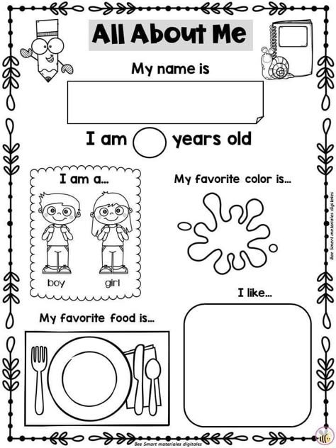 English Kindergarden Worksheet, Primary School English Activities, English Learners Activities Ideas, Head Start Activities, Kg1 Worksheets English, Introduce Yourself Ideas School, Kindergarden Activities English, English Crafts For Kids Teaching, About Me For Kids