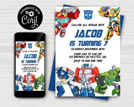 Transformer Birthday Party, Rescue Bots Birthday, Transformer Birthday, Rescue Bots, Transformers Autobots, Boy Birthday Party, Birthday Invite, Birthday Party Invitation, Font Style