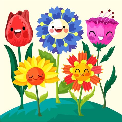 Animal Illustration Art, Islamic Cartoon, Flowers Illustration, Face Illustration, Cartoon Flowers, Book Drawing, Happy Flowers, Color Balance, Vector Hand