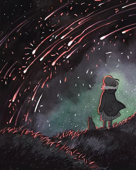 Meteor shower💫 #inktober day 11💕 #inktober2018 #illust Cavetown Meteor Shower Art, Meteor Shower Illustration, Meteors Aesthetic, Meteor Shower Painting, Meteor Shower Drawing, Meteor Aesthetic, Meteor Shower Aesthetic, Meteor Shower Cavetown, Meteor Shower Art