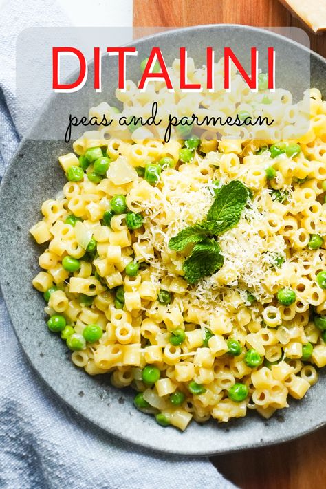 Peas And Parmesan Pasta, Parmesan Pea Pasta, Ditalini Pasta Side Dish, Peas With Pasta, Ditalini And Peas, Ditalini Pasta Recipes Easy, Pasta Salad With Ditalini, Peas And Noodles, Parmesan Ditalini Pasta