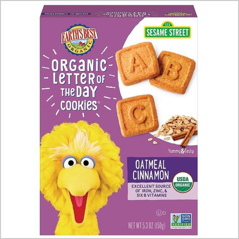 Earth's Best Organic Sesame Street Toddler Snacks, Letter of the Day Cookies, Oatmeal Cinnamon, 5.3 Oz Box (Pack of 6) Sesame Street Food, Organic Kids Snacks, Oatmeal Cinnamon, Cinnamon Oatmeal Cookies, Cookies Oatmeal, Yogurt Melts, Letter Of The Day, Organic Cookies, Organic Snacks