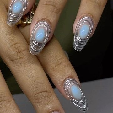 Angel My Linh on Instagram: "🛸✨ blue opal and chrome ✨🛸 Nobody look at my grown out nails pls lol 😗 Inspo @nailsbypadena #nails #nailsofinstagram #nailsoftheday #nailart #nailinspo #explorepage #explore #explorenails #nailreels" Blue Opal Nails, Star Chrome Nails, Grown Out Nails, Alien Core, Alien Nails, Opal Nails, Aura Nails, Water Nails, Prom 2024