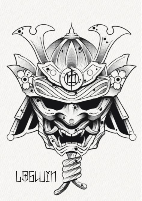 Samurai Mask Drawing, Japanese Mask Tattoo Design, Samurai Blackwork, Oni Tattoo Design, Split Oni Mask Tattoo Design, Oni Mask Tattoo Design, Japan Traditional Tattoo, Half Samurai Mask Tattoo, Oni Mask Tattoo Design Ideas