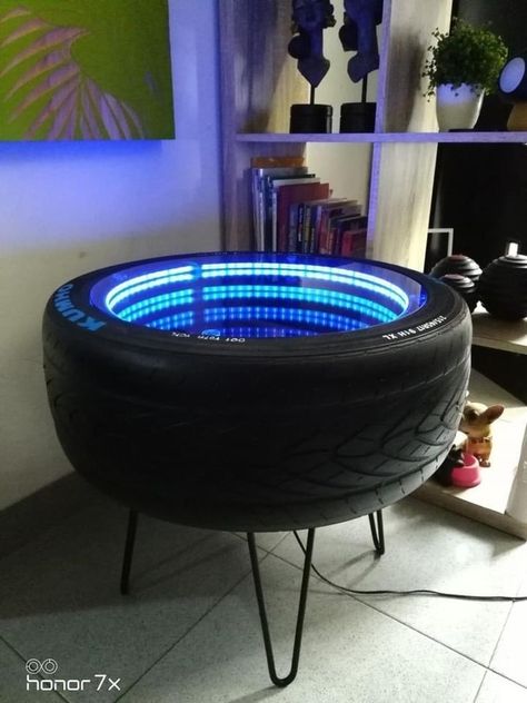 Kursi Ban, Tire Table, Diy Dorm Decor, Car Parts Decor, Tire Furniture, Garage Furniture, Dorm Diy, Car Part Furniture, Automotive Furniture