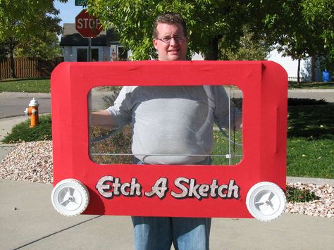 DIY Giant Functional Etch a Sketch Costume  #DIY #costume #halloween Easy Homemade Halloween Costumes, Diy Adult Halloween Costumes, Homemade Costumes For Kids, Toy Story Costumes, Etch A Sketch, Homemade Halloween Costumes, Homemade Costumes, Creative Costumes, Homemade Halloween