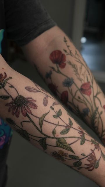 Plant Sleeve Tattoo, Plant Sleeve, Tattoo Board, Botanical Tattoo, Tattoo Bracelet, Sleeve Tattoo, All Tattoos, Botanical Illustration, Botanical Art