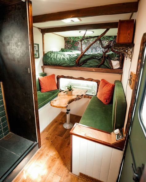 Bedford Bus Conversion, Turning A Camper Into A Tiny House, Diy Van Home, Tiny Camper Interior, Skoolie Layout Floor Plans, Box Van Conversion, One Room Cabin Interior, Bus Home Conversion, Skylight Dome