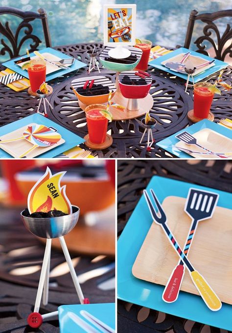 modern-summer-bbq-party-table-decorations Bbq Theme Party, Summer Grill Party, Grilling Party, Bbq Theme, Barbeque Party, Grill Party, Summer Party Themes, Birthday Bbq, Birthday Table Decorations