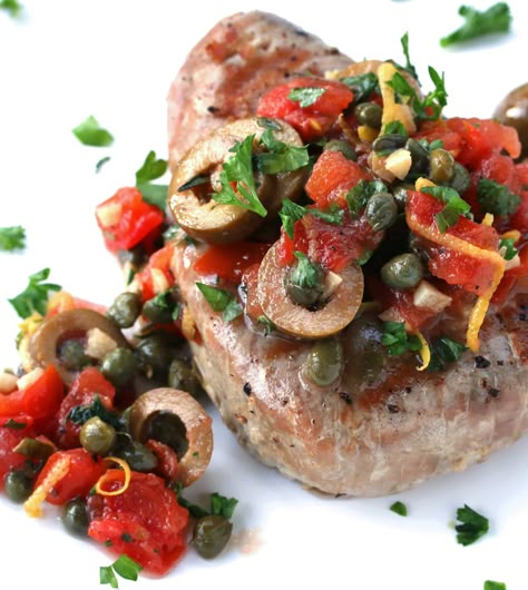 Sicilian-style Grilled Tuna Steaks Pollack Fish Recipes, Opah Fish, Cobia Fish, Grilled Tuna Steaks Recipes, Corvina Fish Recipes, Fresh Tuna Recipes, Hake Fish, Basa Fish Recipes, Tuna Steak Recipe