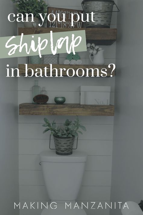 Do you love the shiplap look and wondering if you can put shiplap in bathrooms? Learn our tips and tricks for shiplap bathroom walls and get inspired with these gorgeous shiplap bathroom ideas! #bathroom #decor #ideas Shiplap Lower Half Of Wall Bathroom, Shiplap Water Closet, Shiplap Behind Bathroom Mirror, Half Bathroom Ideas With Shiplap, Shiplap Vanity Wall Bathroom, Partial Shiplap Wall Bathroom, Half Bath With Shiplap Wall, Shiplap Behind Toilet, Shiplap Trim Ideas