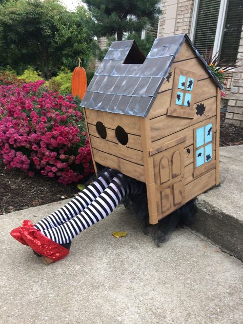 Wizard Of Oz Booth Ideas, Wizard Of Oz Scenes, Wizard Of Oz House On Witch, Wicked Witch Of The East Costume, Wizard Of Oz Halloween Decorations Diy, Wizard Of Oz Trunk Or Treat Decorations, Wizard Of Oz Homecoming Float, Wicked Trunk Or Treat, Wizard Of Oz Props Diy Set Design