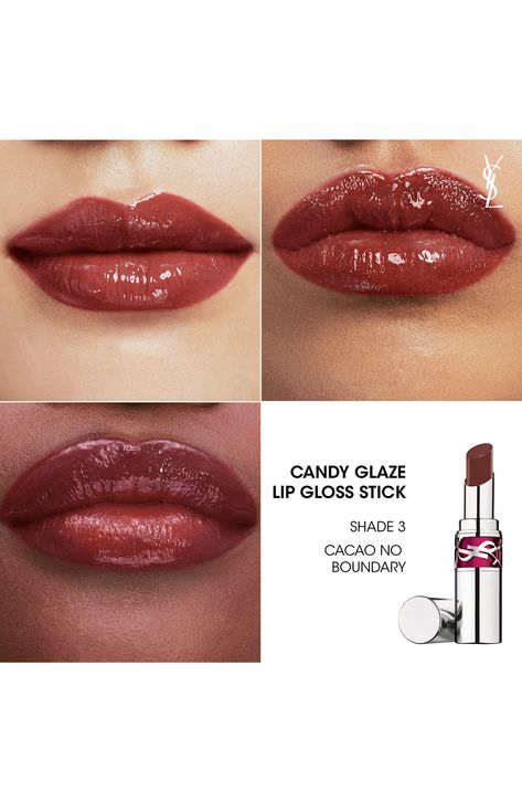 What it is: A jelly lip gloss stick with the glassy shine of a gloss, but the care of a balm. Who it's for: Ideal for all skin types.What it does: The nonsticky formula melts on lips for more moisturized, juicy-looking lips. Treat your lips to the ultimate hydration and high shine with Candy Glaze Lip Gloss Stick. Infused with hyaluronic acid and pomegranate, this click-format gloss delivers plumper, moisturized lips that last. It's sweet, subtle fragrance and easy-to-use design make it a must-h Nails Lip Gloss, Frosty Lipstick, Dark Lip Gloss, 90s Lip Combo, Victoria Secret Lip Gloss, High End Makeup Products, Black Lip Gloss, Lip Gloss Stick, Plum Lip