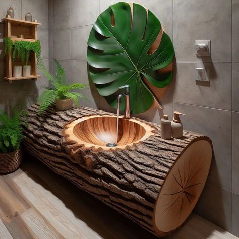 Wood inspired bathroom sink Creative Sink Ideas, Sink Trends, Contemporary Sink, Carving Furniture, Weathered Wood Finish, Wood Working Projects, Wood Carving Furniture, Zen Bathroom, Wood Sink