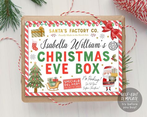 Night Before Christmas Box, Box Template Printable, Christmas Eve Traditions, Pole Nord, Editable Labels, Night Before Christmas, Family Tradition, Christmas Eve Box, Email Account