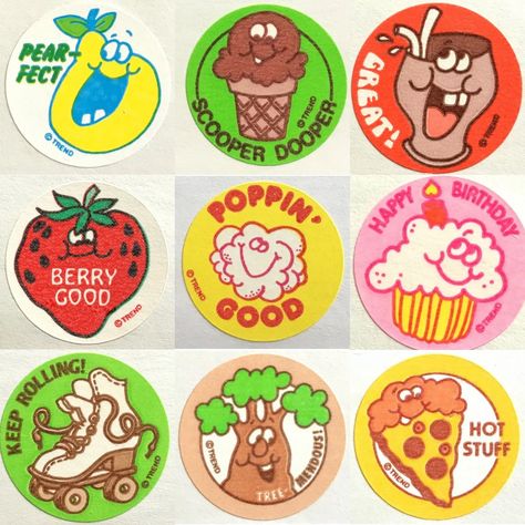 Stickers From The 80s, 70s Stickers, Scratch And Sniff Stickers, Scratch And Sniff, Collage Pieces, Vintage Stickers, Sticker Inspo, Childhood Nostalgia, Sticker Ideas