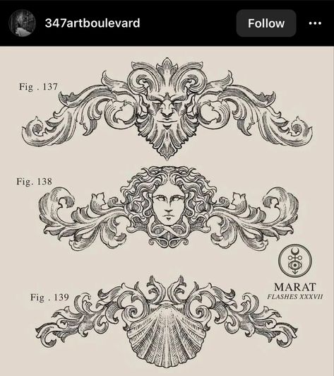 Baroque Tattoo, Victorian Tattoo, Art Baroque, Medieval Tattoo, Filigree Tattoo, Traditional Tattoo Designs, Ornament Drawing, Baroque Ornament, Tattoo Project