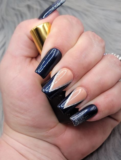 Nails Midnight Blue, Nails Medium Length Square, Blue Press On Nails, Nails Medium Length, Navy Blue Nails, Boho Nails, Orange Stick, Leopard Print Nails, Nail Room