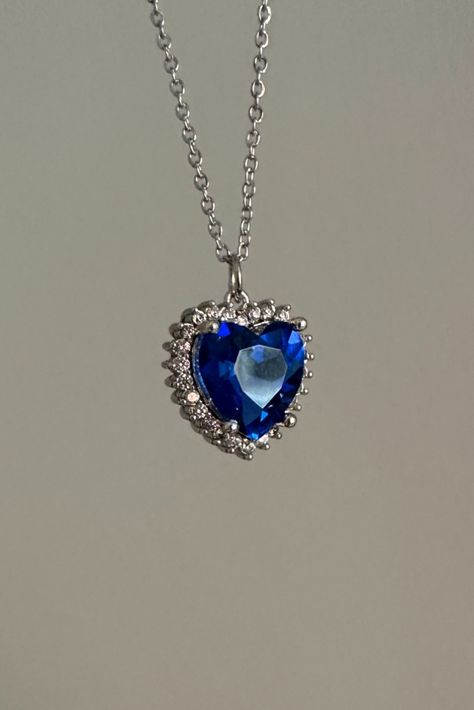 Steel Titanic Necklace, Titanic Inspried, Heart of Ocean Blue Diamond Necklace, Zirconia Heart Necklace Brass Silver Plated, Gift for Her Titanic Necklace, Blue Diamond Necklace, Sapphire Heart Necklace, Titanic Jewelry, Ocean Heart, Ocean Necklace, Fancy Jewellery, Silver Heart Necklace, Blue Necklace