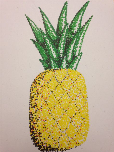 Pineapple Pointillism! Pointillism Easy, Pointilism Art Ideas, Pointilism Art, Pointalism Art, Q Tip Painting, Stippling Art, 3rd Grade Art, Creating Artwork, Rock Painting Ideas Easy