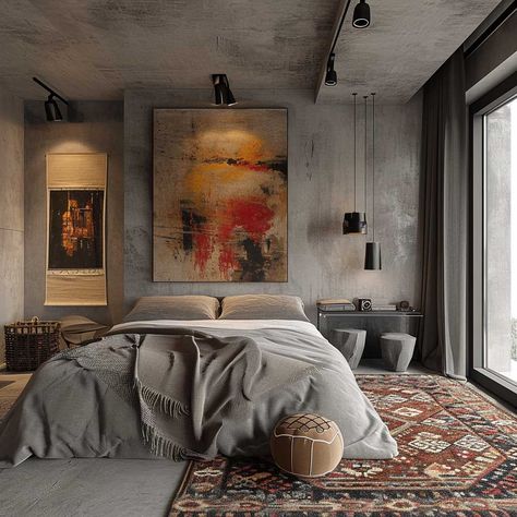 20+ Stylishly Simple Eclectic Minimalism Interior Inspirations • 333+ Images • [ArtFacade] Bali Interiors Design, Brutalist Interior Bedroom, Eclectic Minimalist Bedroom, Minimalist Industrial Interior Design, Eclectic Industrial Decor, Eclectic Minimalism, Uncluttered Home, Industrial Decor Bedroom, Industrial Bedroom Design