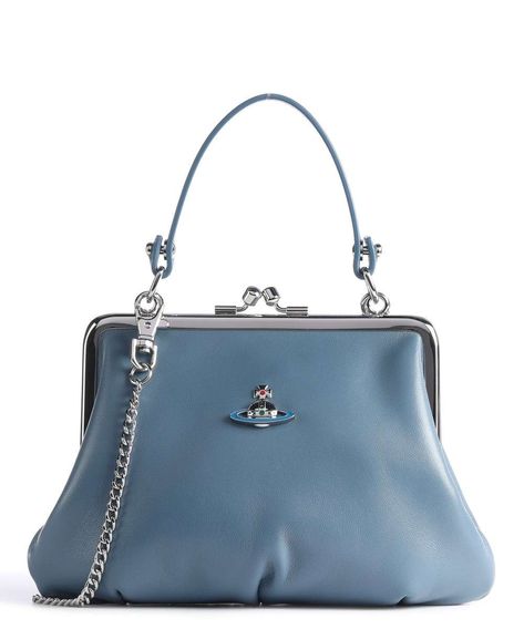 Vivienne Westwood Granny Crossbody bag nappa leather blue-grey - 52020003-42105-K401 | wardow.com Vivienne Westwood Bags, Backpacks Accessories, Catalog Bag, Silver Bags, Fancy Bags, Cute Purses, Luxury Brands, Large Bag, Nappa Leather