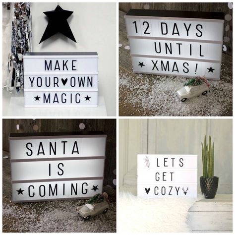 Customise this lightbox with your own message, saying or quote. Christmas Light Box Ideas, Christmas Light Box Quotes, Light Board Ideas, Light Box Quotes Funny, Cinema Light Box Quotes, Message Light Box, Box Quotes, Light Box Quotes, Magic Santa