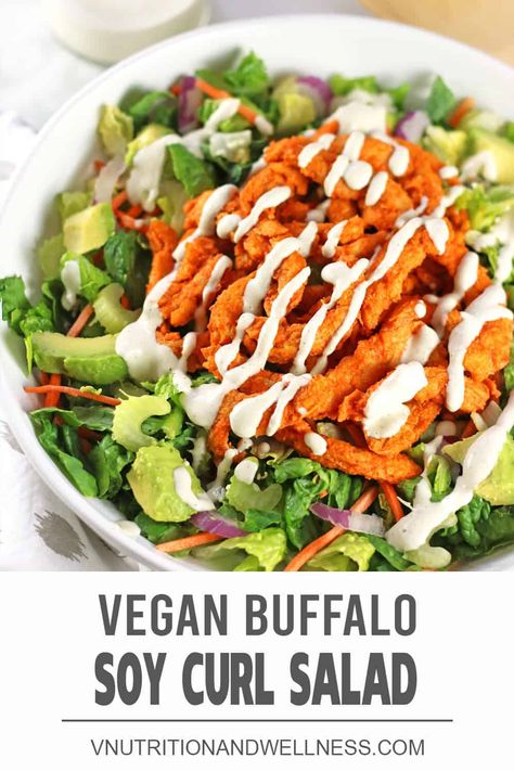 Buffalo Soy Curls, Vegan Buffalo Chicken Salad, Soy Curls Chicken, Vegan Soy Curls Recipes, Soy Curls Recipes Vegan, Vegan Buffalo Chicken, Soy Curl Recipes, Vegan Hacks, Tvp Recipes