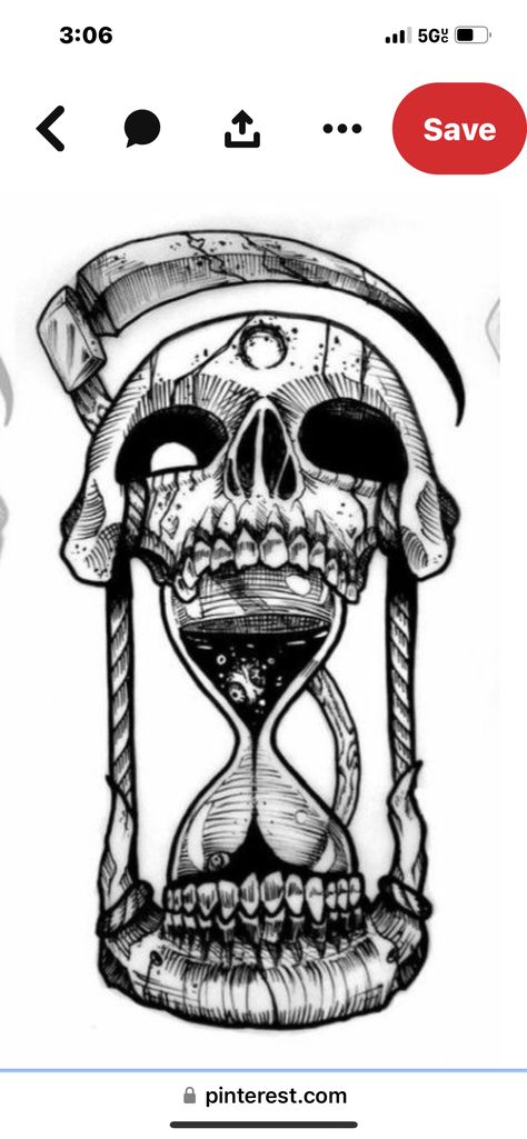 Dark Pagan Tattoo, Dark Hourglass Tattoo, Skull In Hourglass Tattoo, Dark Tattoo Sketch, Dark Skull Tattoo Design, Hourglass Drawing, Dreams Tattoo, Tattoo Crane, Whimsical Tattoo