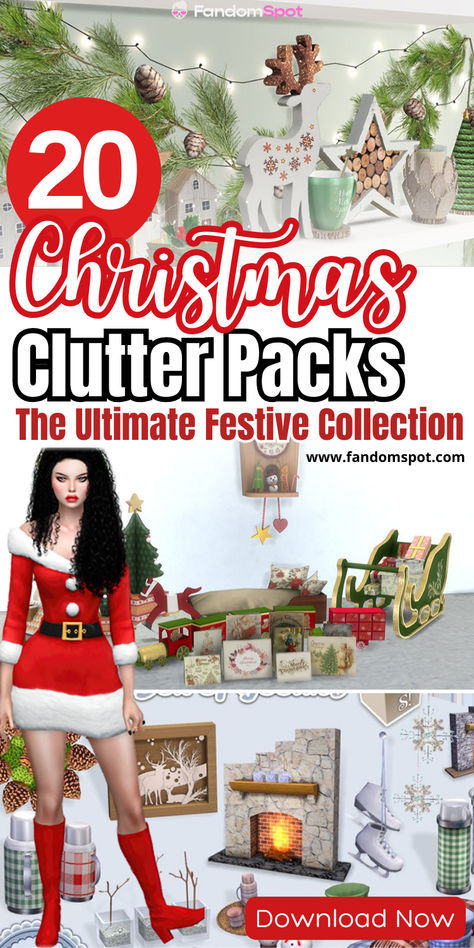 This festive clutter set offers plenty of CC goodies to clutter up your Sim's homes in the wintertime. You'll find clutter for the fireplace mantle, gifts for under the Christmas tree, and lots of wall decor & countertop clutter to bring the holidays into your TS4 gameplay. Sims 4 Holiday Decor Cc, Sims 4 Holiday Mods, Sims 4 Santa Cc, Ts4 Christmas Cc, Sims 4 Seasons Cc, Sims4 Christmas, Sims 4 Christmas Cc Decor, Christmas Sims 4, Sims 4 Christmas Cc