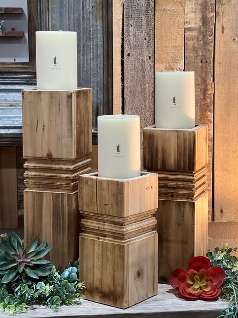 Diy Wooden Projects Scrap 4x4 Wood Projects, 6x6 Wood Projects Ideas, 4x4 Post Projects, Wood Block Projects, 4x4 Candle Holders, Diy Wooden Candle Holders, Woodworking Candle Holder, Diy Outdoor Candle Holders, Wooden Candle Holders Rustic