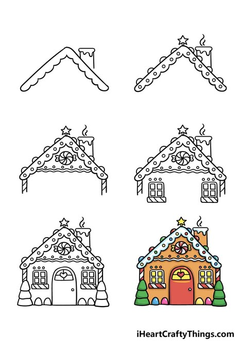 Ginger Bread House Drawing Easy, Christmas House Doodle, Christmas House Drawing Easy, Cute Gingerbread House Drawing, Gingerbread House Drawing Ideas, How To Draw A Gingerbread House, Gingerbread House Outline, Gingerbread House Drawings, Gingerbread House Drawing Easy